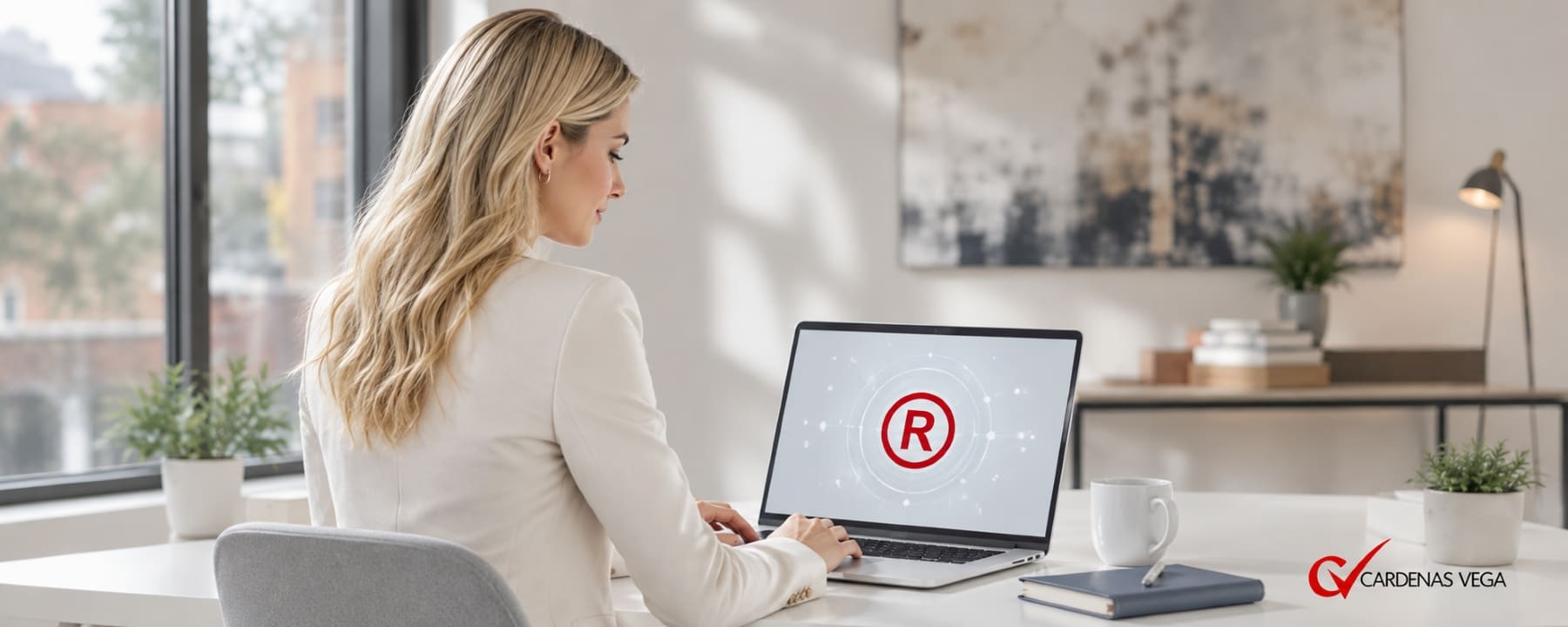 Business owner researching information on trademark protection