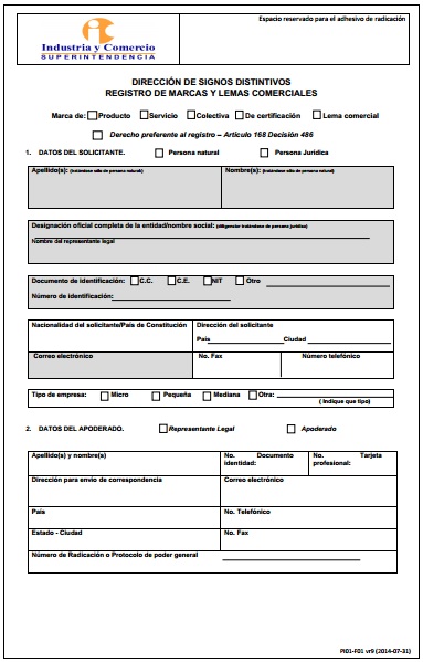 Formulario Proceso de Registro de Marca