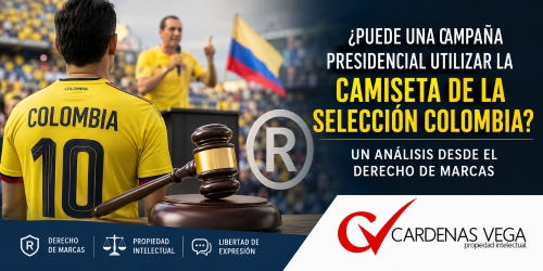 Análisis jurídico sobre el uso de la camiseta de la Selección Colombia en campañas políticas, abordando propiedad intelectual, derecho de marcas, libertad de expresión y protección de signos distintivos en Colombia.